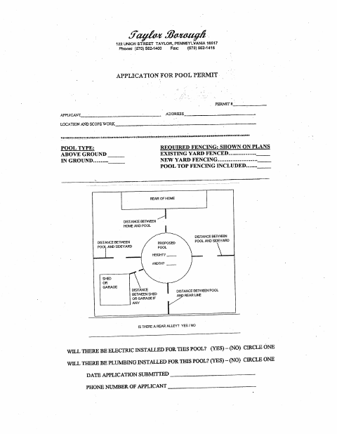 First page of the Pool Permit Application Zoning