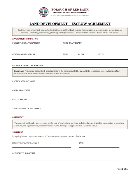 First page of the Land Development Escrow Agreement and W-9