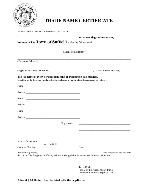 First page of the Trade Name Certificate
