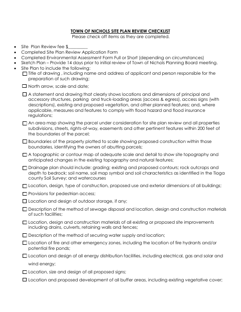 First page of the Site Plan Review Checklist