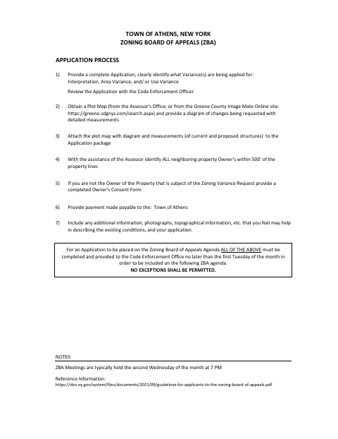 First page of the Zoning Board Of Appeals Application