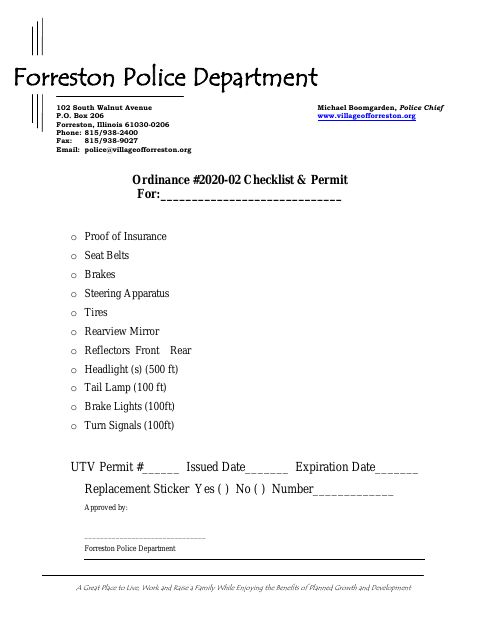 First page of the UTV Checklist & Permit