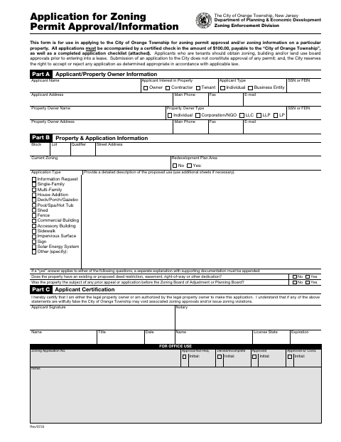 First page of the Zoning Permit Approval and Information Application
