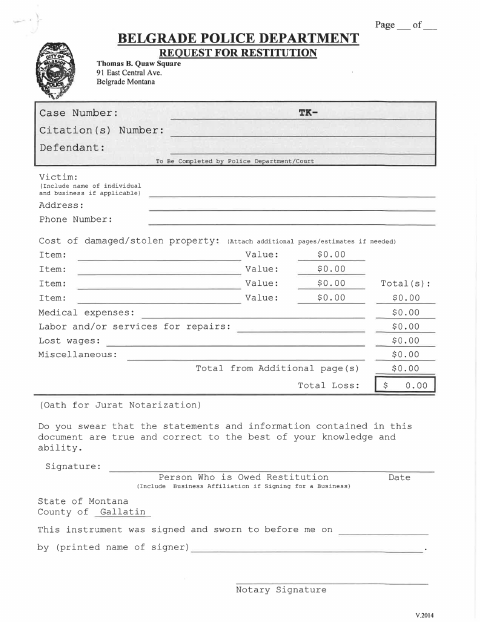 First page of the Request For Restitution
