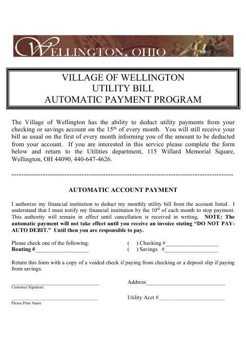 First page of the Utility Bill Automatic Account Payment