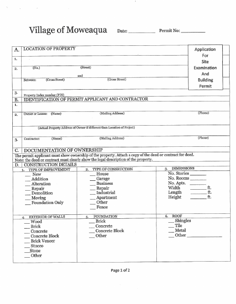 First page of the Building Permit Application