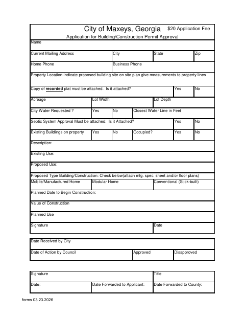 First page of the Application for Building/Construction Permit Approval