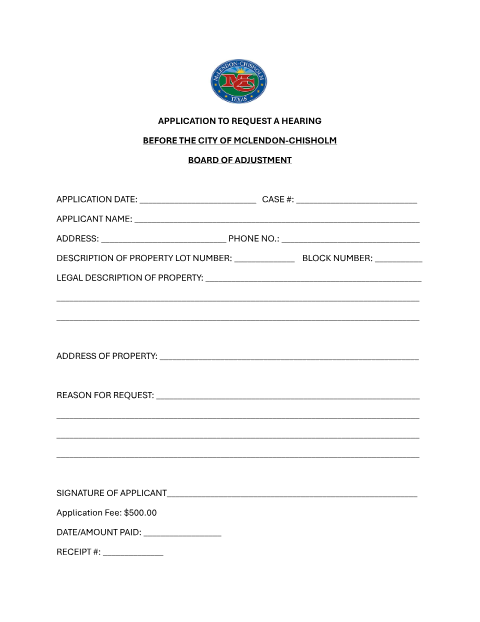 First page of the Board of Adjustment Application