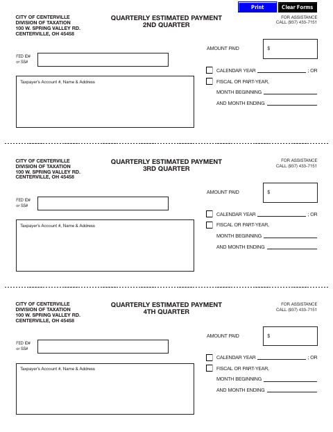 First page of the Business Estimated Tax Vouchers
