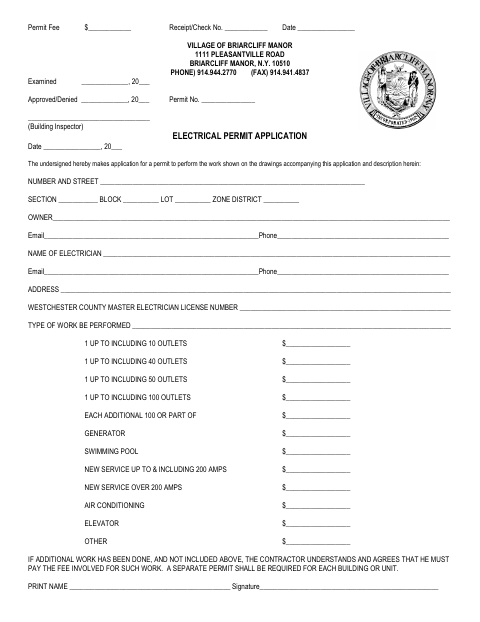 First page of the Electrical Permit Application