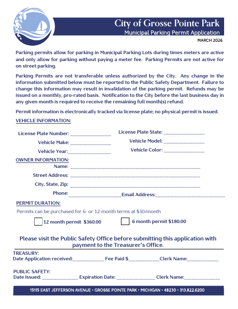 First page of the Municipal Parking Permit Application
