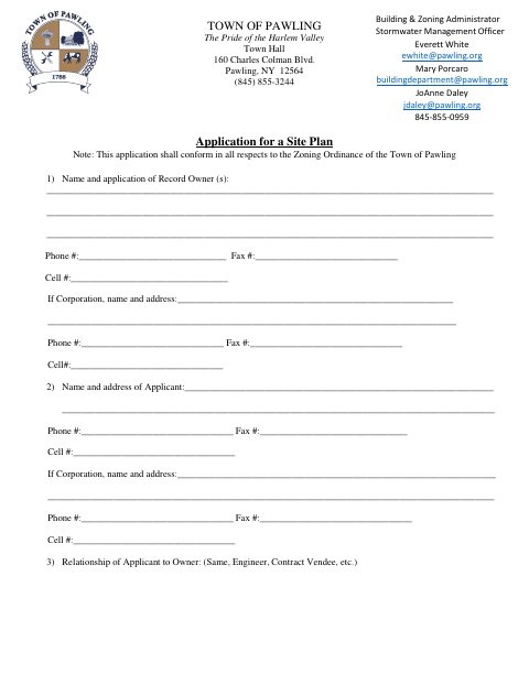 First page of the Application for a Site Plan