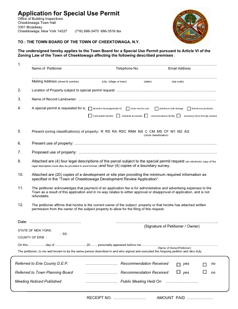 First page of the Special Use Permit Application