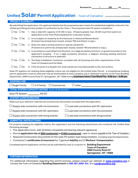 First page of the Unified Solar Permit Application