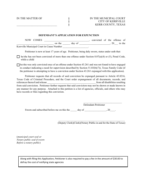 First page of the Defendant’s Application for Expunction