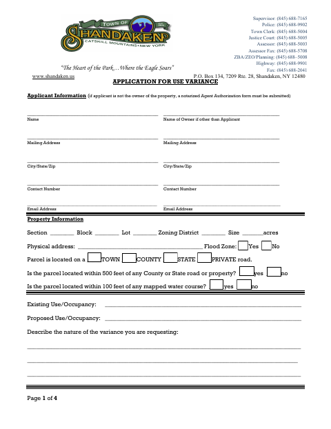First page of the Application for Use Variance