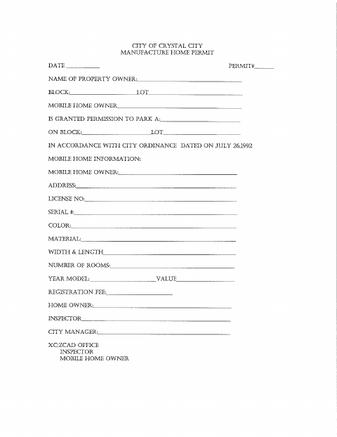First page of the Manufacture Home Permit