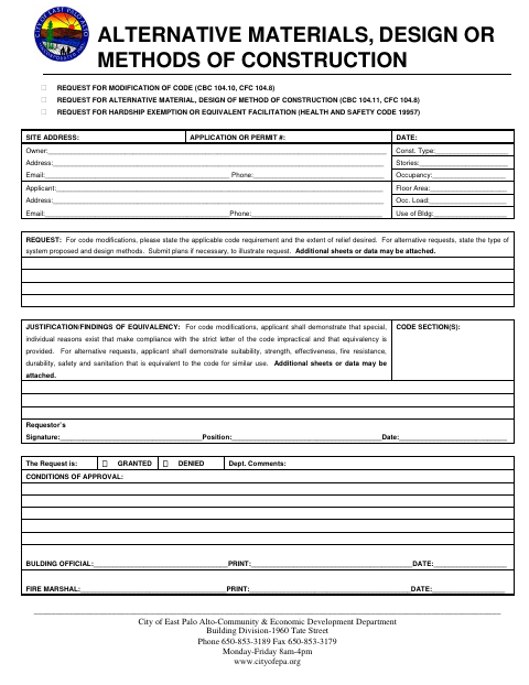 First page of the Alternative Materials, Design Or Methods Of Construction