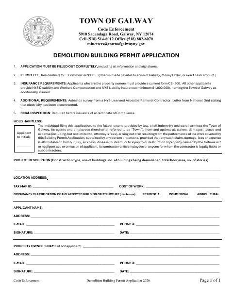 First page of the Demolition Building Permit Application