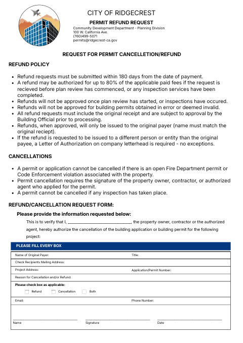 First page of the Permit Refund Request