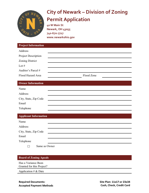 First page of the Zoning Permit Application (Site Improvements, Fence & Sign)