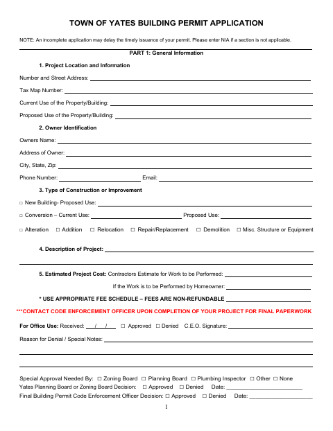 First page of the Building Permit Application