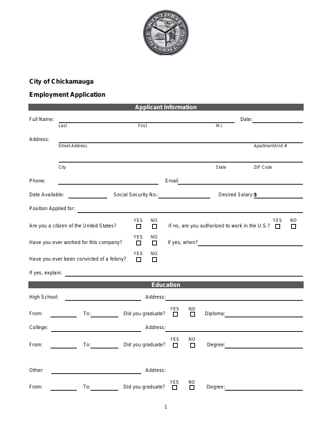 First page of the Employment Application