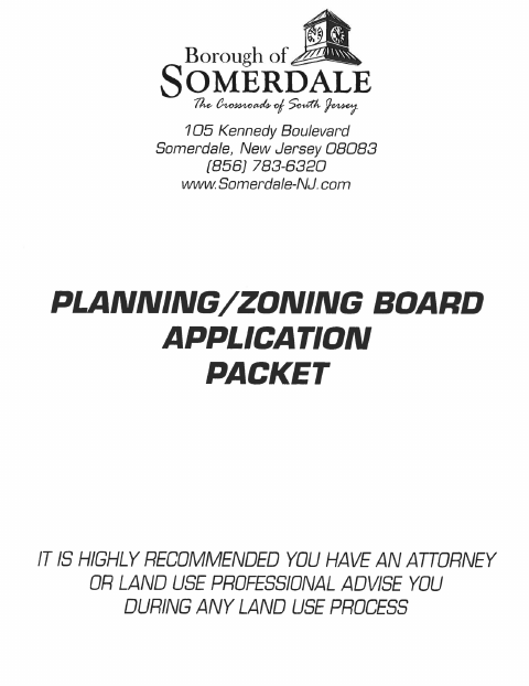 First page of the Planning/Zoning Board Application Packet