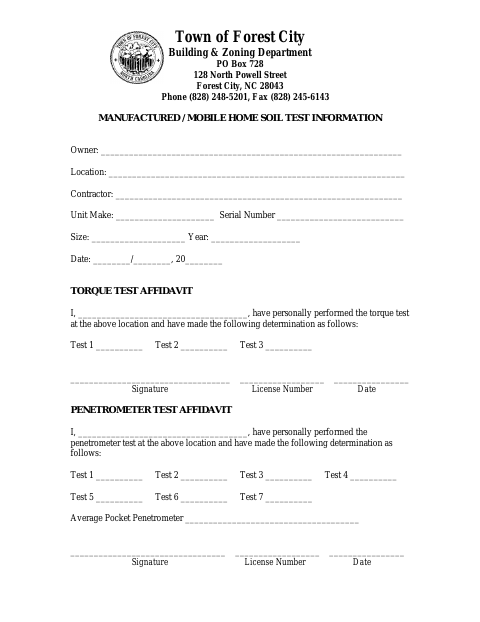 First page of the Manufactured / Mobile Home Soil Test Information