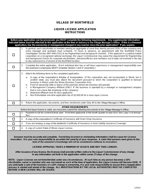 First page of the Liquor License Application