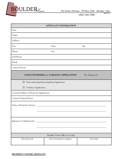 First page of the Nonconforming and Variance Application