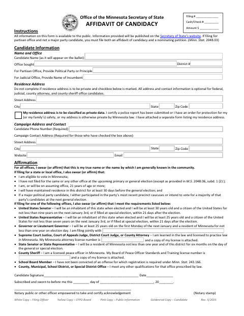 First page of the Affidavit of Candidacy