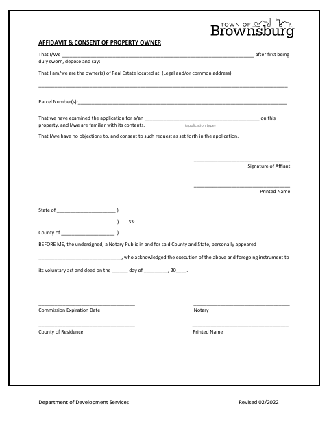 First page of the Property Owner Consent Affidavit