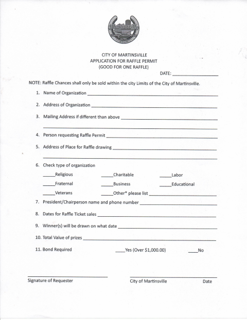 First page of the Application for Raffle Permit