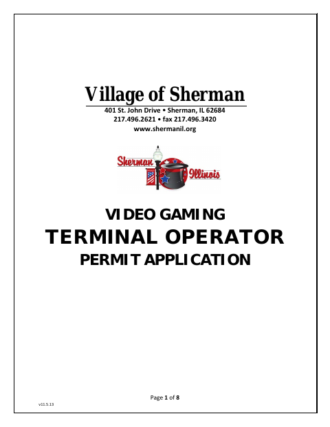 First page of the Video Gaming Terminal Operator Permit Application
