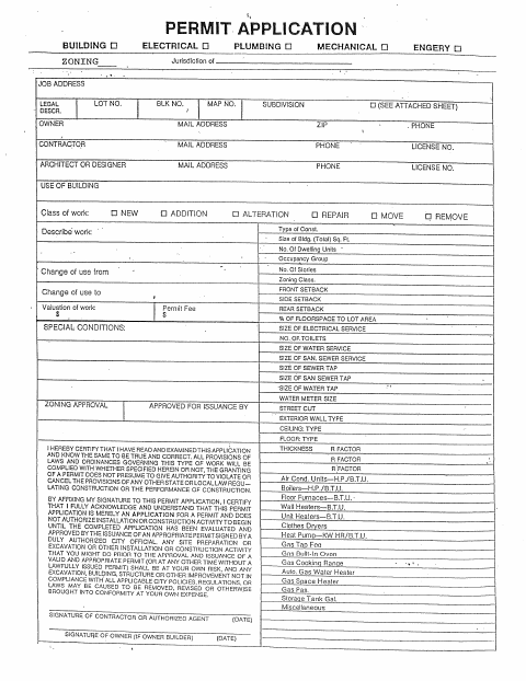 First page of the Permit Application