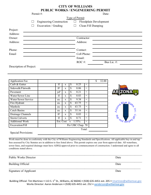 First page of the Public Works / Engineering Permit