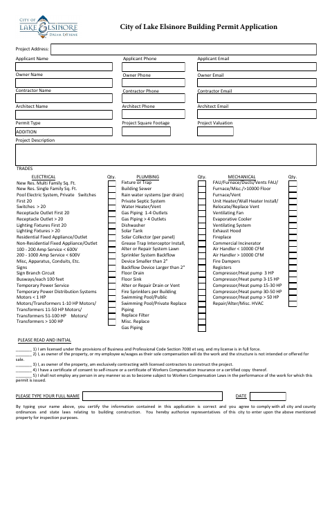 First page of the Building Permit Application