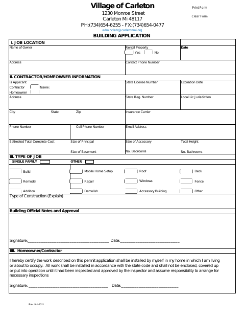 First page of the Building Application