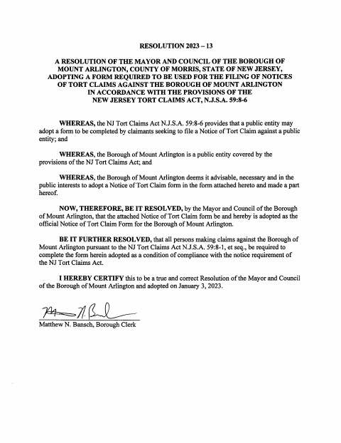 First page of the Notice of Tort Claim Form