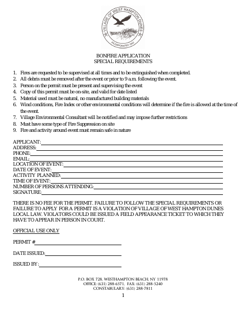 First page of the Bonfire Application