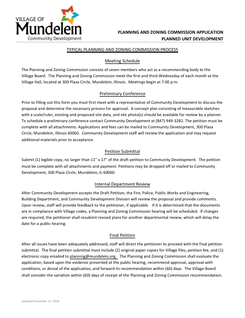 First page of the Planned Unit Development Application