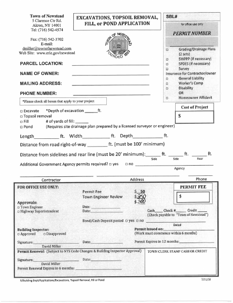 First page of the Pond Permit Application