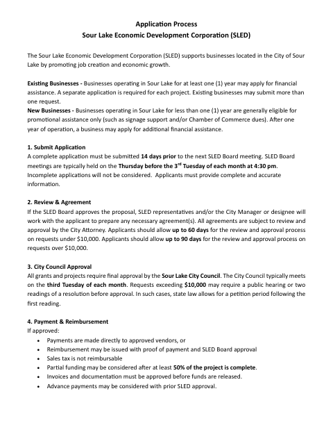 First page of the Economic Development Corporation Application