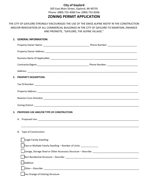 First page of the Zoning Permit Application