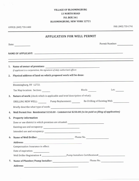 First page of the Well Permit Application