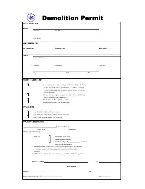First page of the Demolition Permit