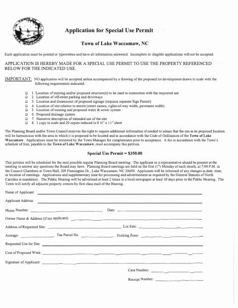 First page of the Special Use Permit Application