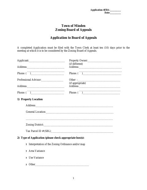 First page of the Zoning Board of Appeals Application