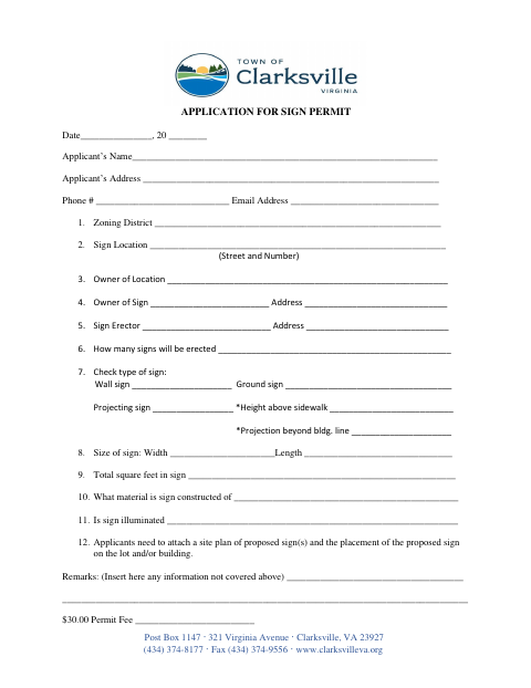 First page of the Application for Sign Permit